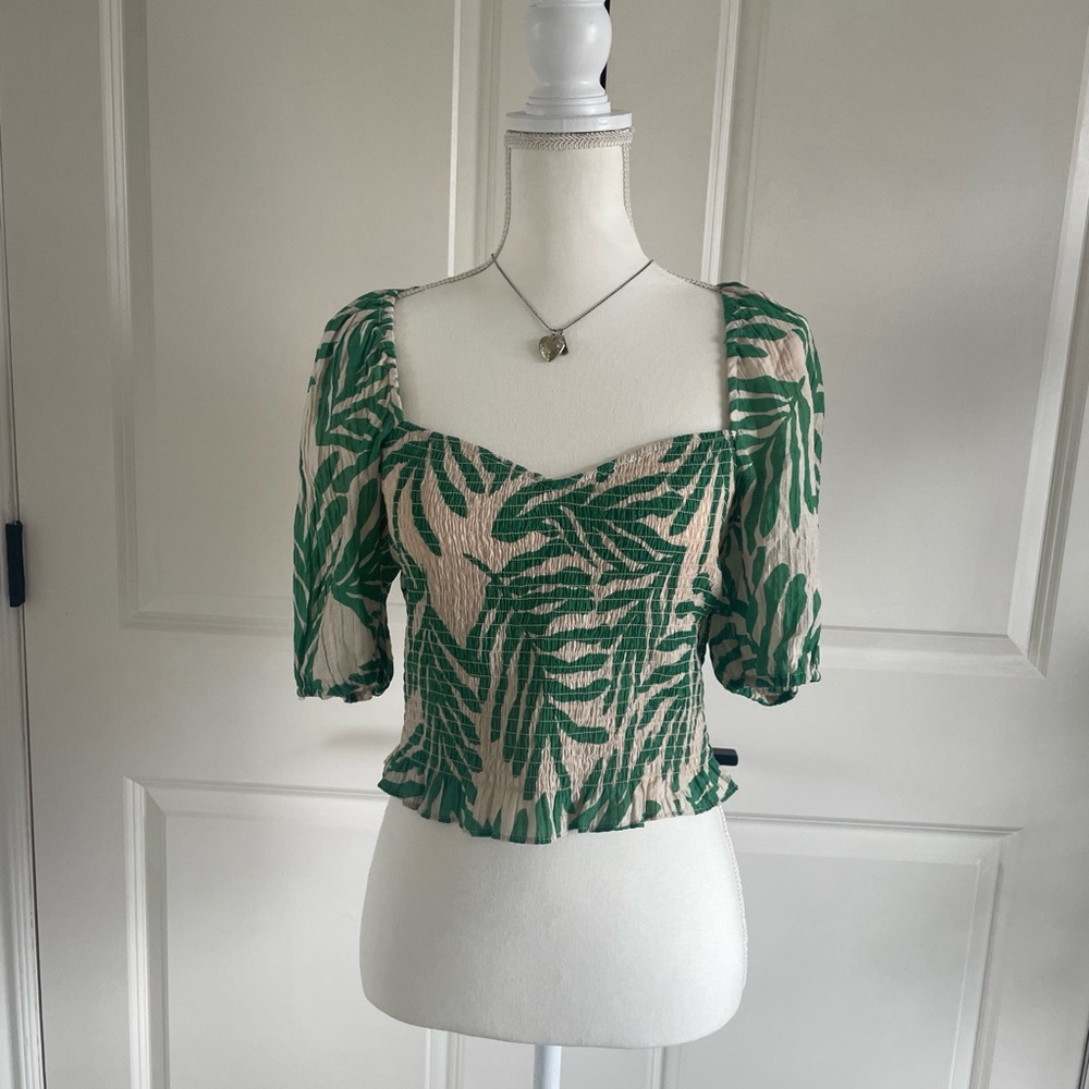 H&M Green Leaf Patterned Blouse